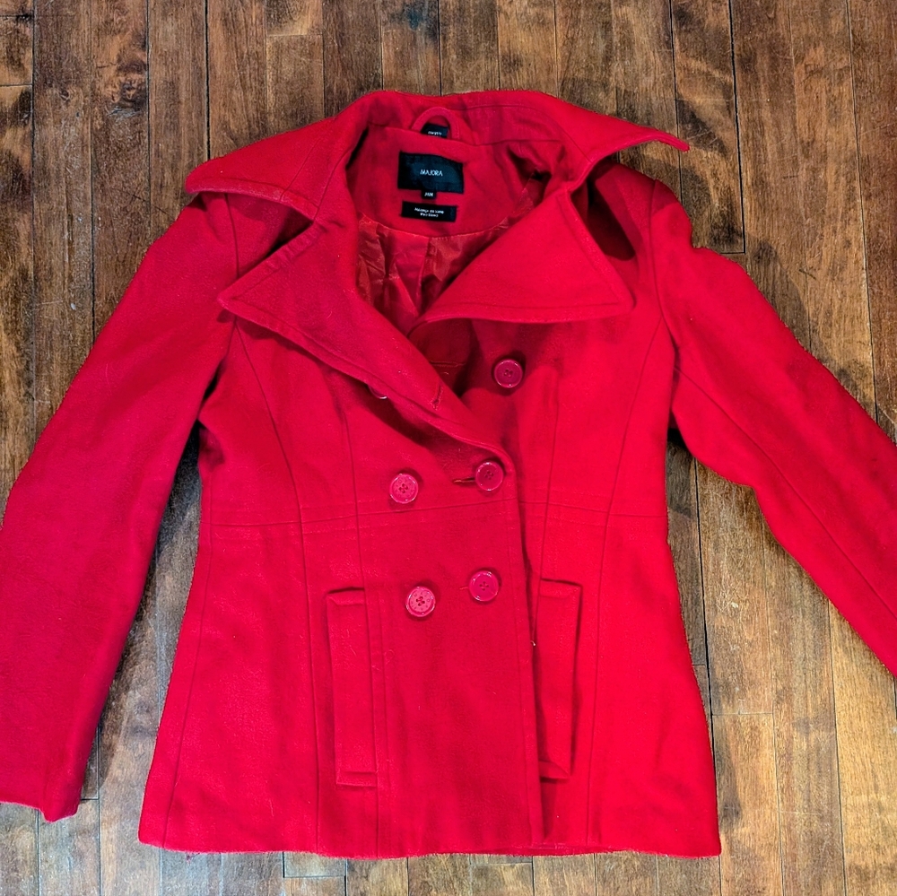 Women's Red Double-Breasted Wool Coat